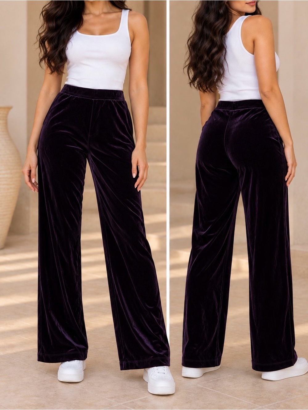 Susan Graver Velvet Wide-Leg Pants in Plum